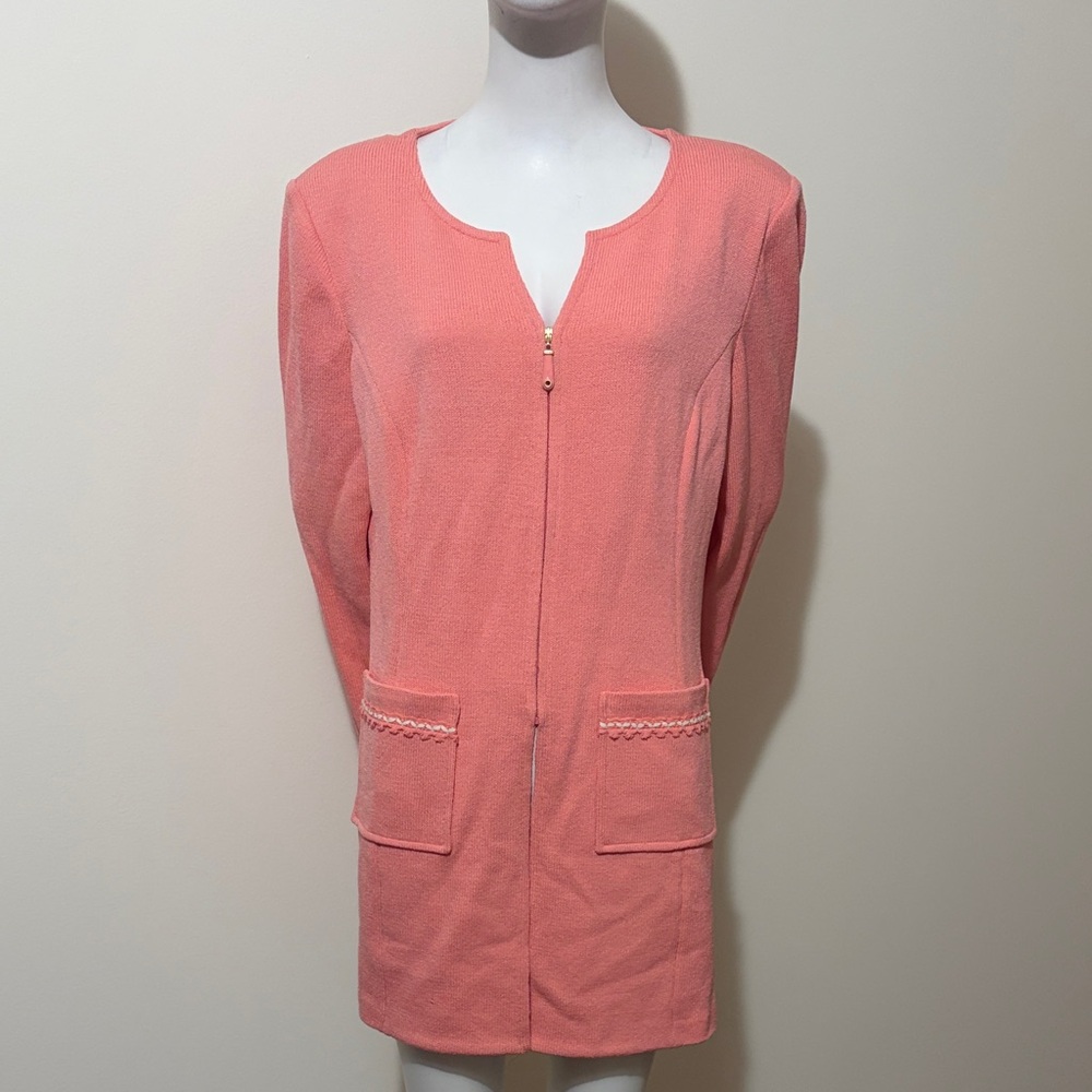 ST John Collection Vintage Knitted Pink Zip Up Cardigan Size 16